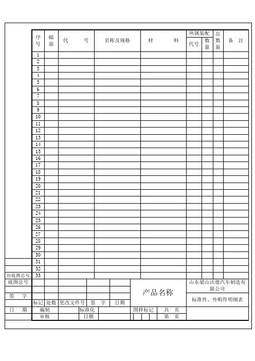 产品标准件明细表