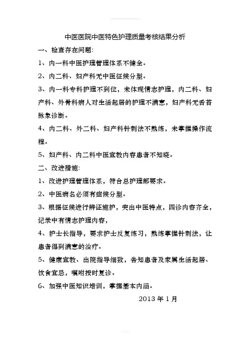 中医医院中医特2013年特色护理质量考核结果分析