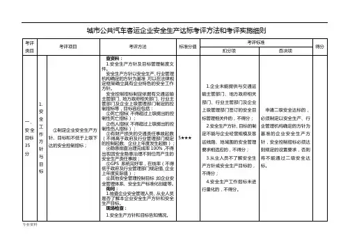 城市公共汽车客运企业安全生产达标考评方法和考评实施细则