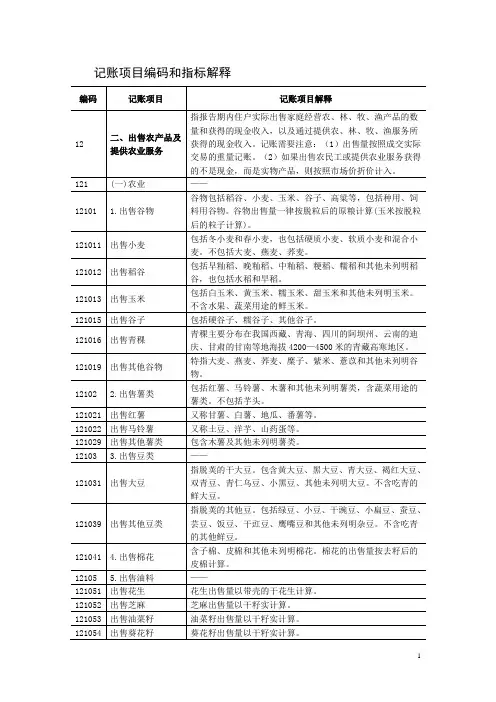 常用住户记账项目编码和指标解释