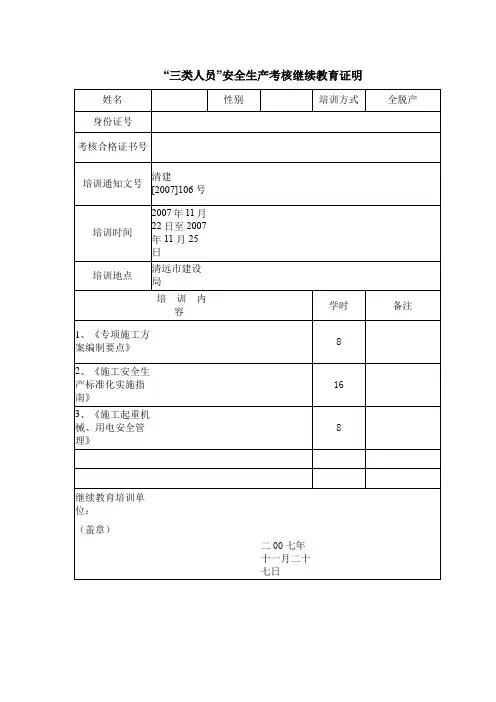 三类人员 继续教育证明