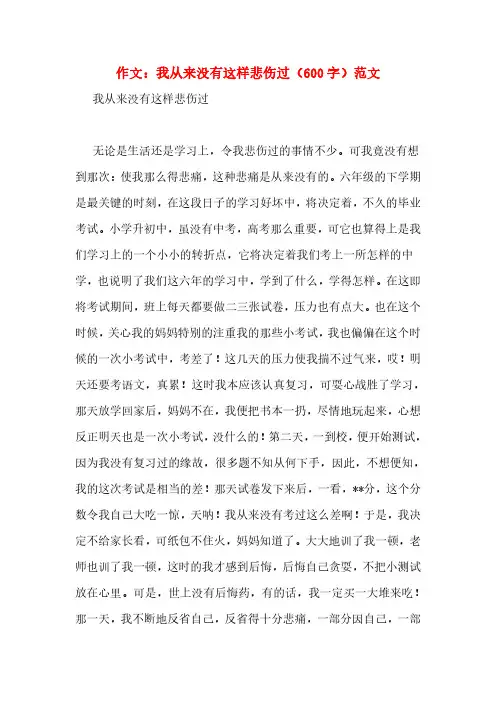 作文：我从来没有这样悲伤过(600字)范文