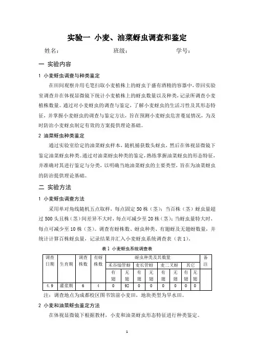 昆虫学实验报告