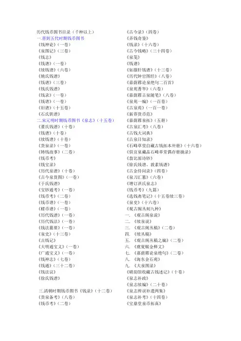 历代钱币图书目录(千种以上)
