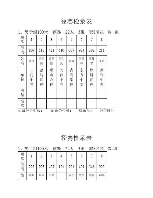 径赛检录表