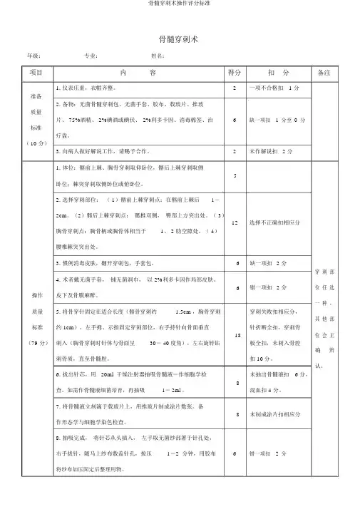 骨髓穿刺术操作评分标准 2