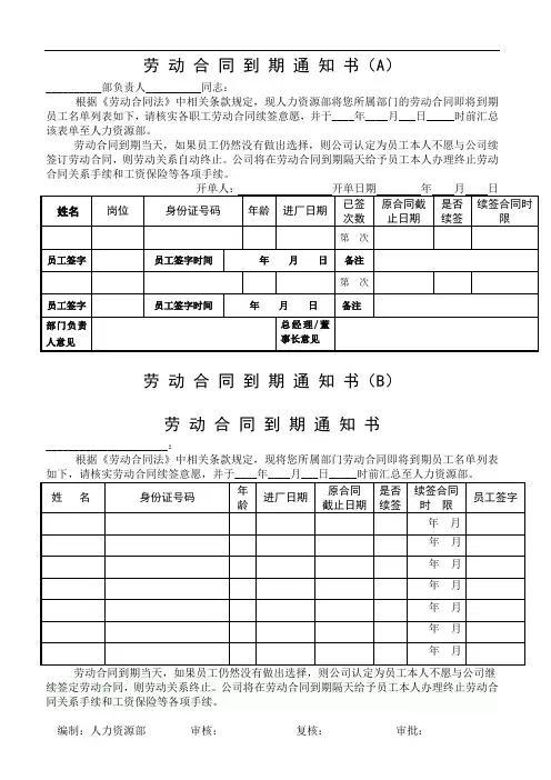 续签劳动合同通知书 2