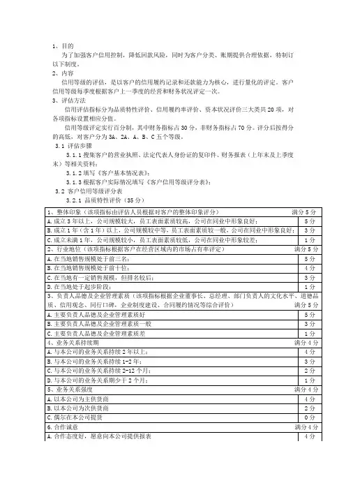 客户信用等级评定标准