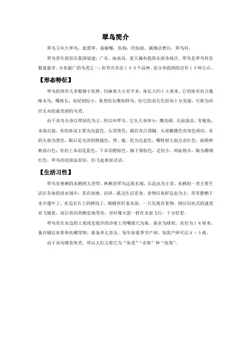 翠鸟简介