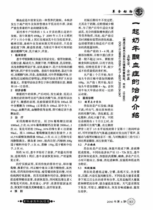 一起奶牛酮血症的治疗介绍