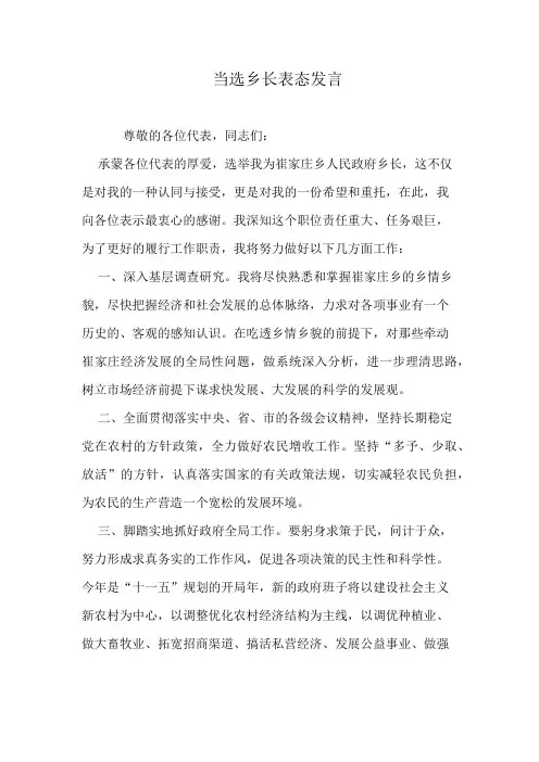 当选乡长表态发言