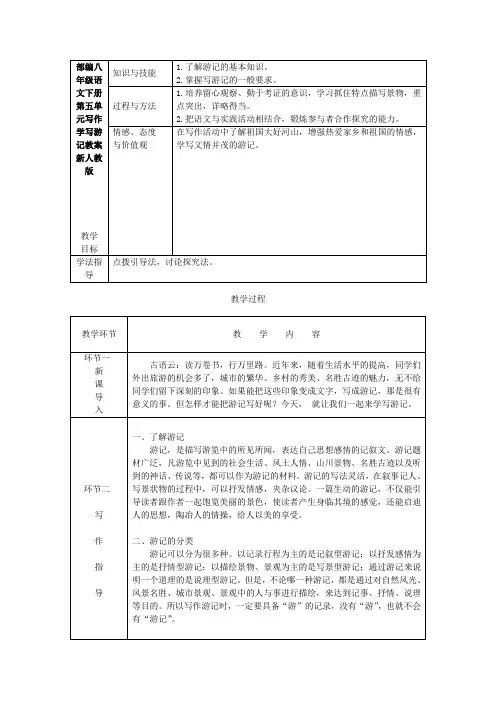部编八年级语文下册第五单元写作学写游记教案新人教版