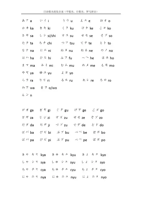 日语五十音图发音表 