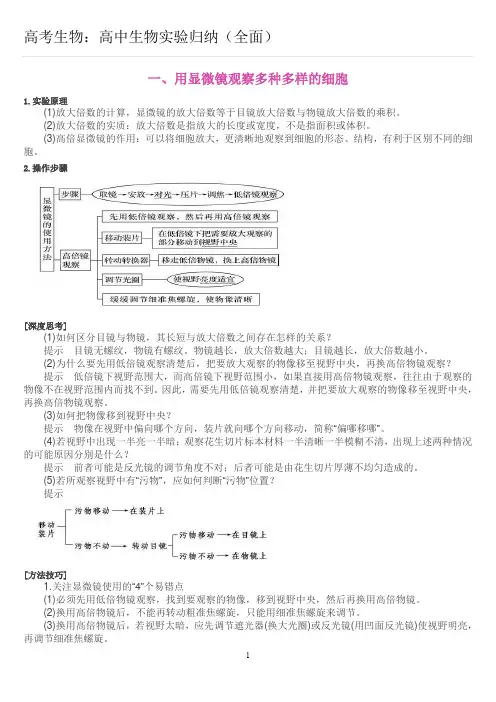 高考生物：高中生物实验归纳(全面)