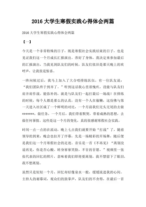 2016大学生寒假实践心得体会两篇四篇