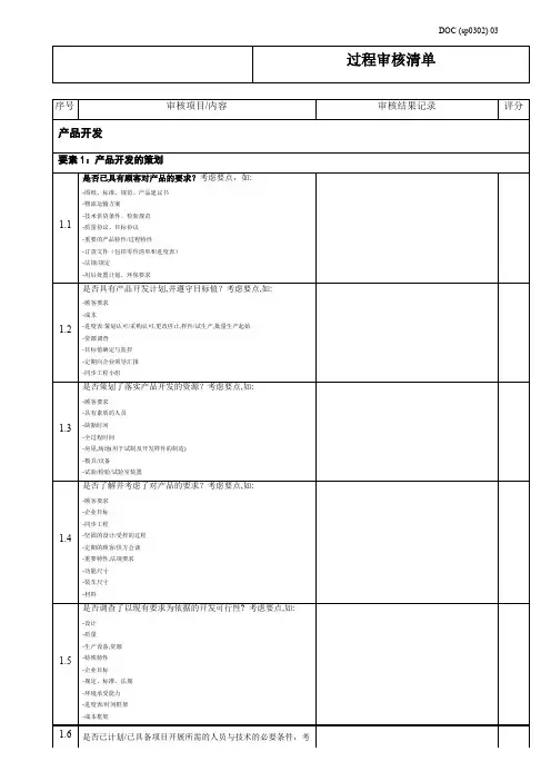 过程审核清单process checklist