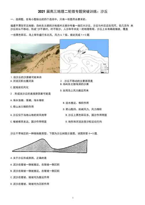 2021届高三地理二轮微专题突破训练：沙丘(含答案)