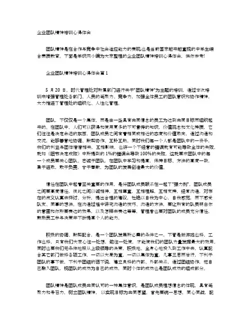 企业团队精神培训心得体会