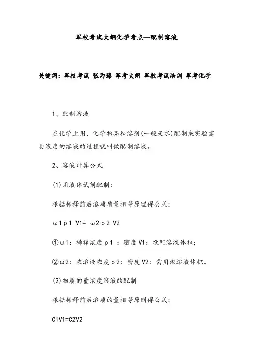 军校考试大纲化学考点—配制溶液