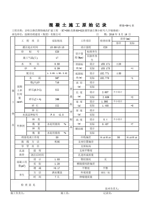 八字墙混凝土施工记录