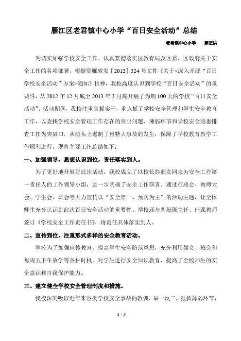学校百日安全活动总结
