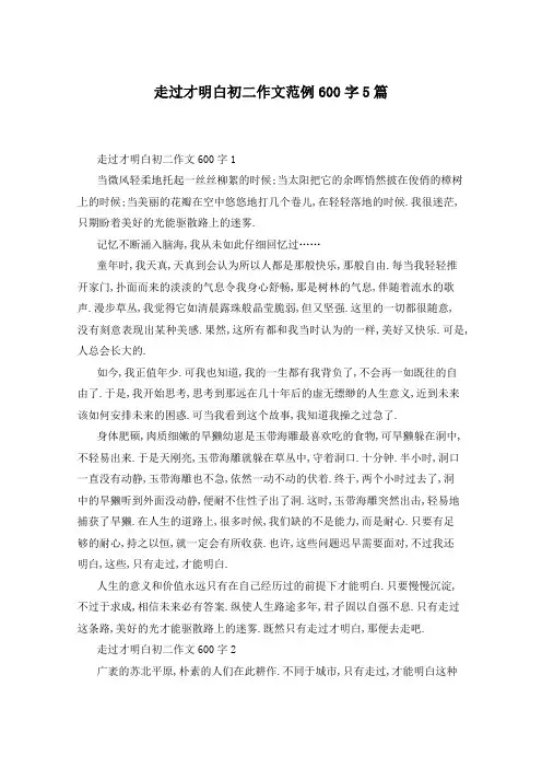 走过才明白初二作文范例600字5篇