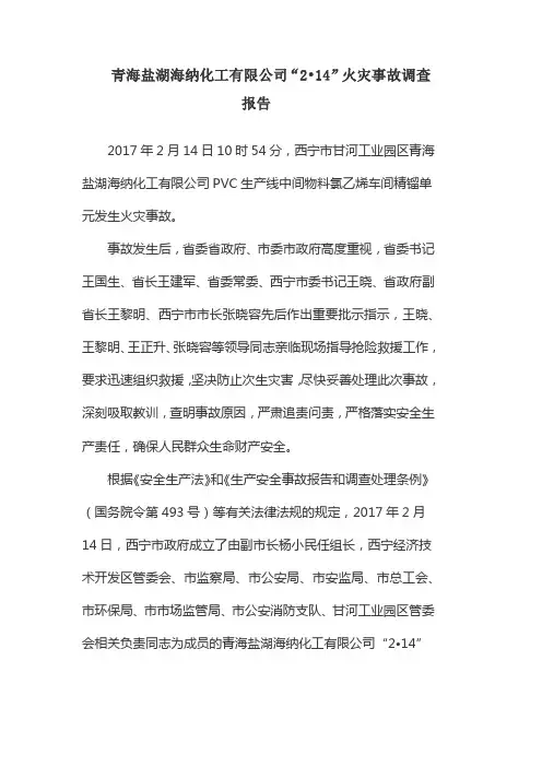 化工有限公司火灾事故调查报告