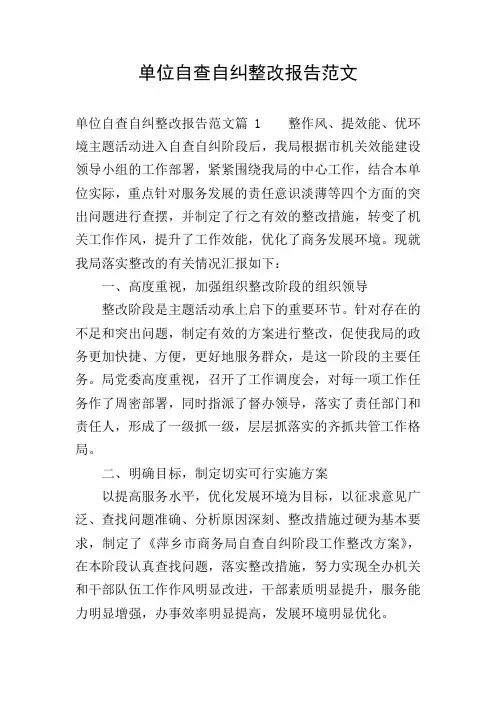 单位自查自纠整改报告范文