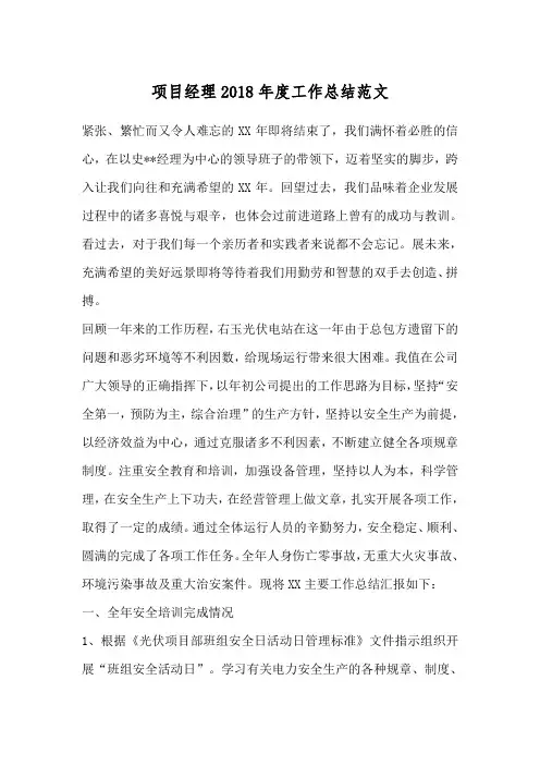 项目经理2018年度工作总结范文