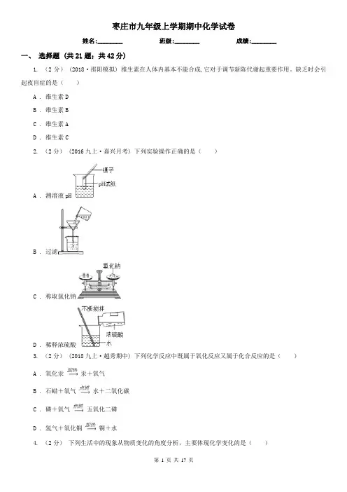 枣庄市九年级上学期期中化学试卷