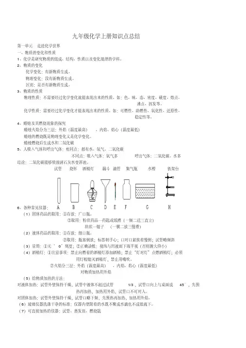 新人教版九年级化学上下册复习知识点总结【精品】