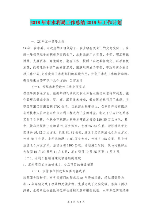 [总结范本]2018年市水利局工作总结2018年工作计划