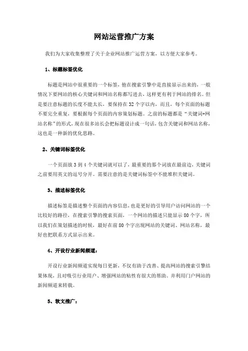 网站运营推广方案