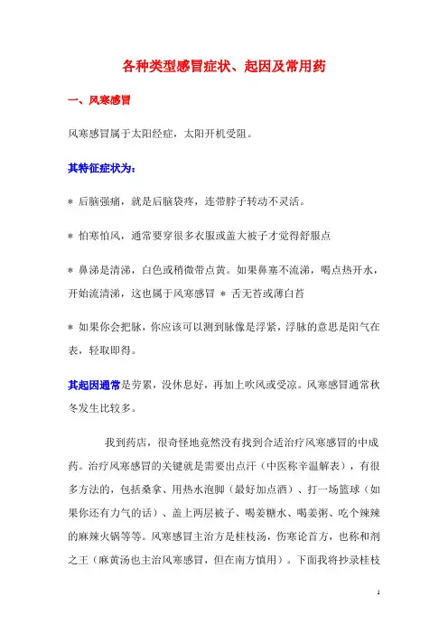 各种类型感冒症状、起因及常用药