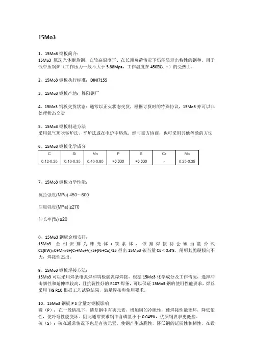 15Mo3钢板材质分析及执行标准