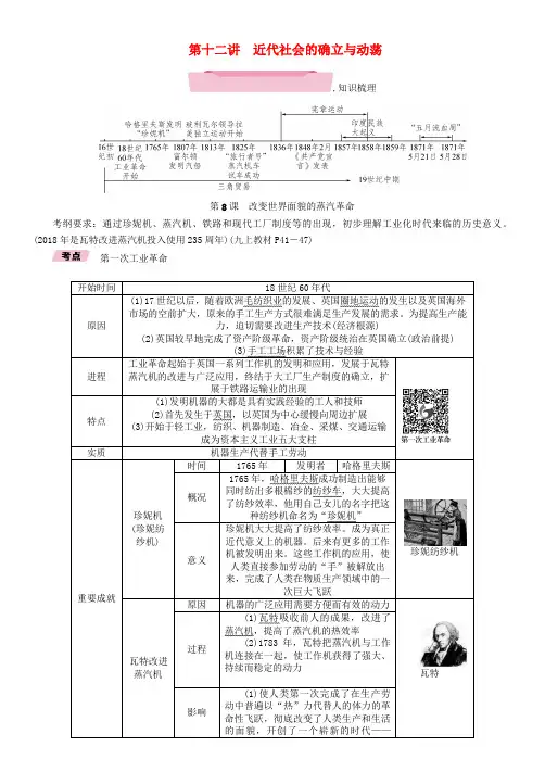 推荐遵义专版中考历史总复习第1编教材知识梳理篇模块4世界近现代史14世纪_第12讲近代社会的确立与动荡精讲