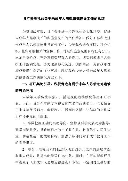县广播电视台未成年人思想道德建设工作总结