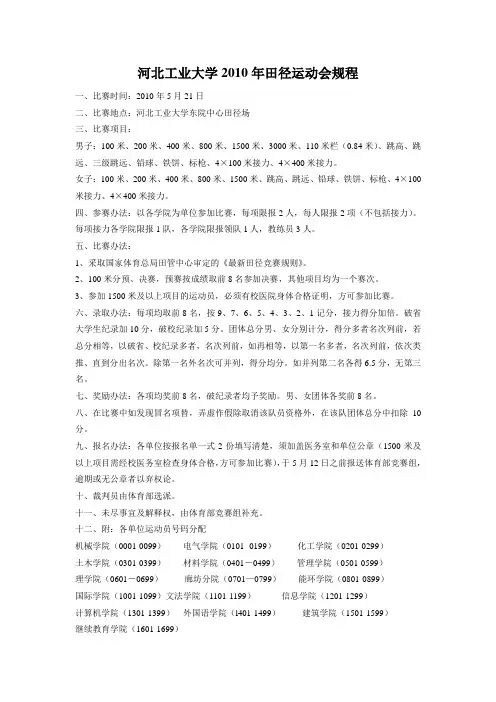 河北工业大学2008年田径运动会规程(学生)