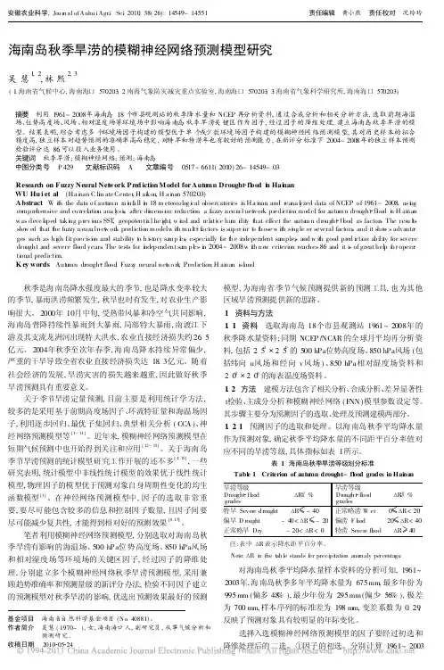 海南岛秋季旱涝的模糊神经网络预测模型研究