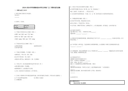 2019-2020学年湖南省永州市五年级(上)期末语文试卷