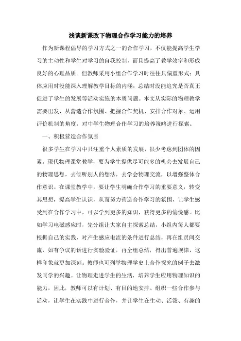 新课改下物理合作学习能力培养