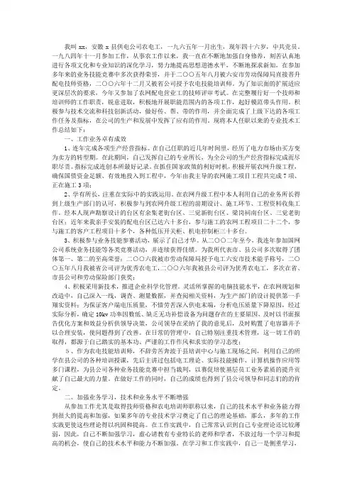 供电公司配电农电工专业技术工作总结