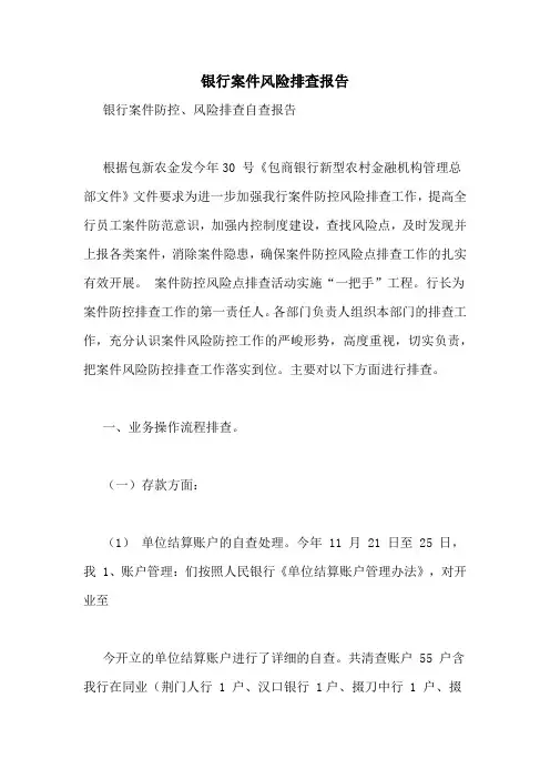 银行案件风险排查报告