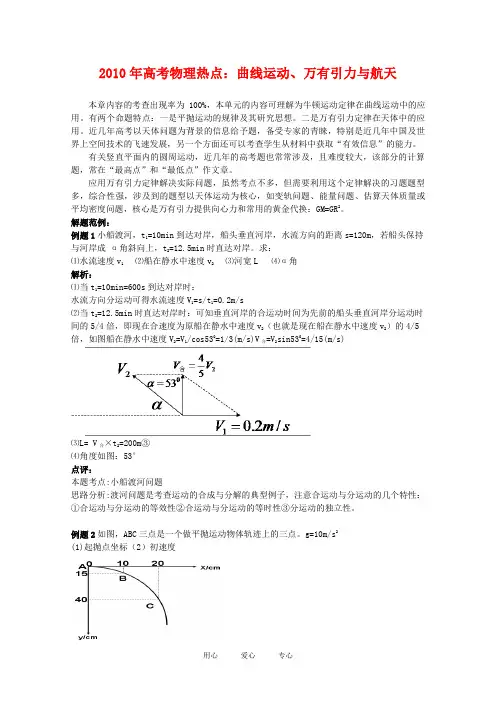 2010年高考物理热点：曲线运动、万有引力与航天.doc