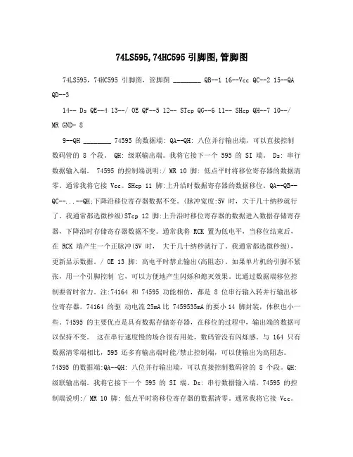 74LS595,74HC595引脚图,管脚图