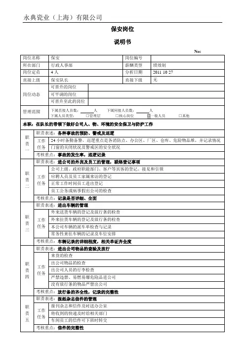 保安岗位说明书 2