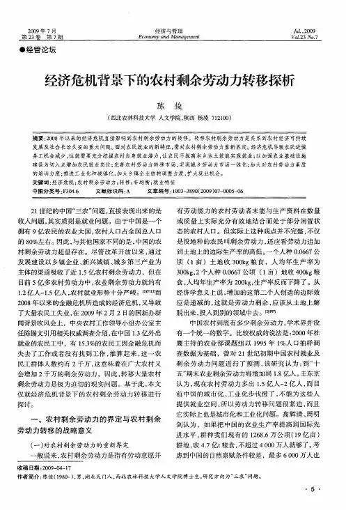 经济危机背景下的农村剩余劳动力转移探析