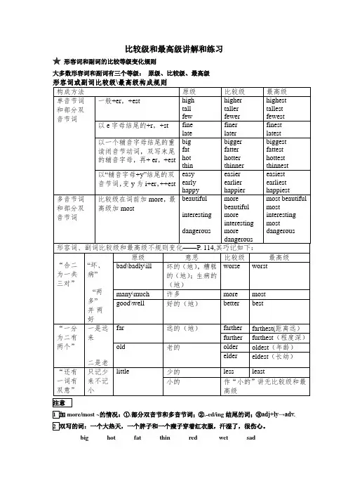 中考英语语法复习讲义比较级和最高级