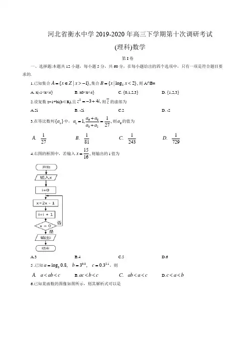 河北省衡水中学2020届高三下学期第十次调研考试数学(理)试题 
