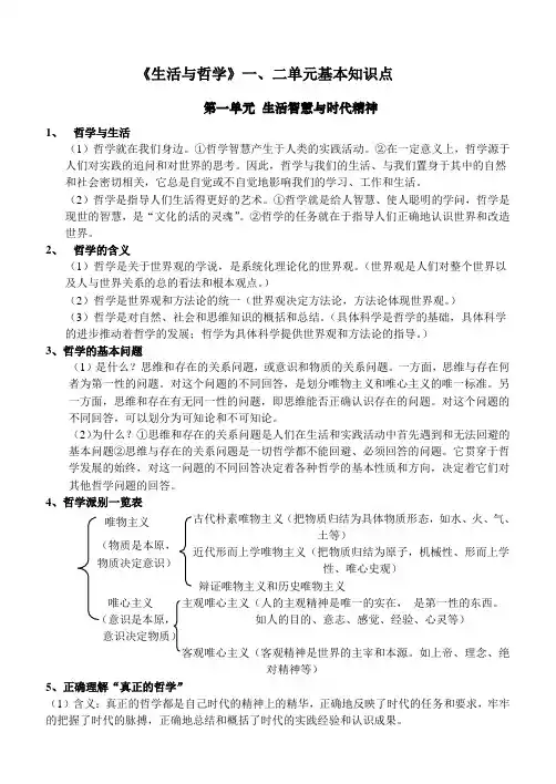 人教版政治必修四《生活与哲学》一、二单元知识点